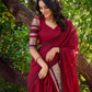 Lorenvalley Maroon Pure Chanderi Plain With Zari Weaving Work Border Lehenga Choli with Dupatta | Swadesiicart