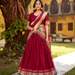 Lorenvalley Fashion Maroon Pure Chanderi (Naylon) Zari Weaving Work Lehenga Choli with Dupatta - Swadesiicart