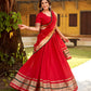 Lorenvalley Fashion Red Pure Chanderi (Naylon) Zari Weaving Work Lehenga Choli with Dupatta - Swadesiicart