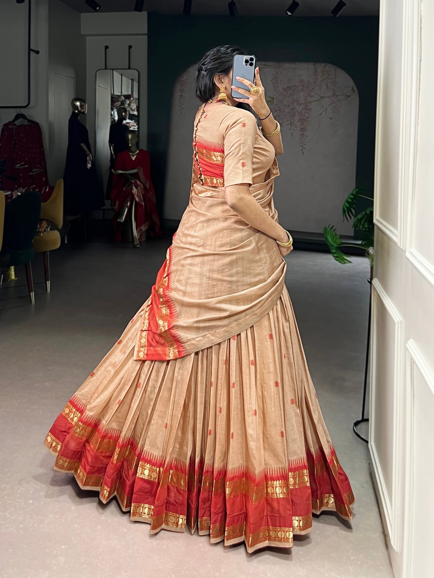 Lorenvalley Fashion Cream Pure Chanderi Zari Weaving Work Lehenga Choli with Dupatta - Swadesiicart