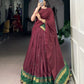 Lorenvalley Fashion Maroon Pure Chanderi Zari Weaving Work Lehenga Choli with Dupatta - Swadesiicart