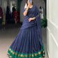 Lorenvalley Fashion Navy Blue Pure Chanderi Zari Weaving Work Lehenga Choli with Dupatta - Swadesiicart