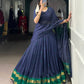 Lorenvalley Fashion Navy Blue Pure Chanderi Zari Weaving Work Lehenga Choli with Dupatta - Swadesiicart