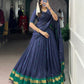 Lorenvalley Fashion Navy Blue Pure Chanderi Zari Weaving Work Lehenga Choli with Dupatta - Swadesiicart