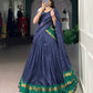 Lorenvalley Fashion Navy Blue Pure Chanderi Zari Weaving Work Lehenga Choli with Dupatta - Swadesiicart