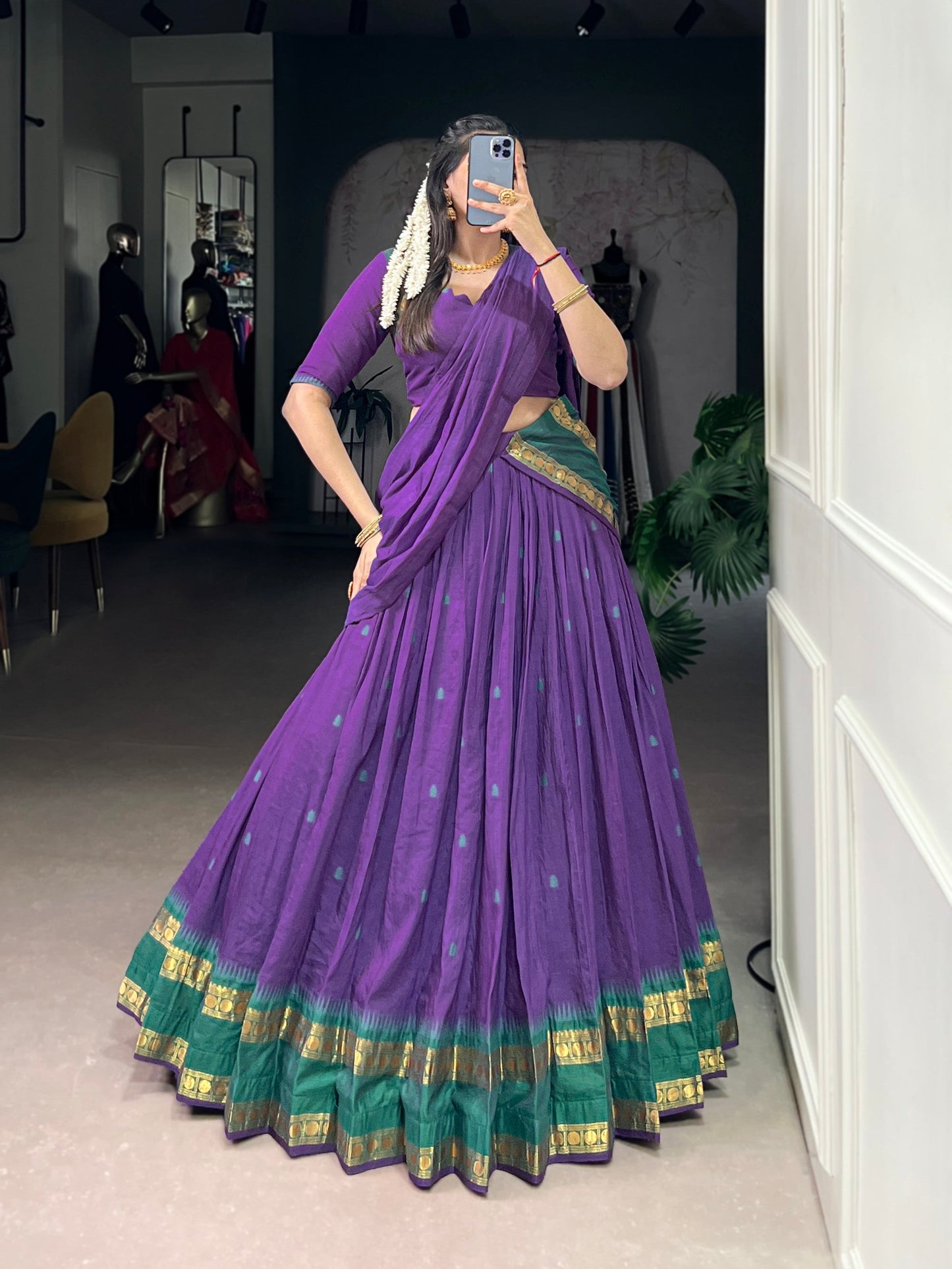 Lorenvalley Fashion Purple Pure Chanderi Zari Weaving Work Lehenga Choli with Dupatta - Swadesiicart
