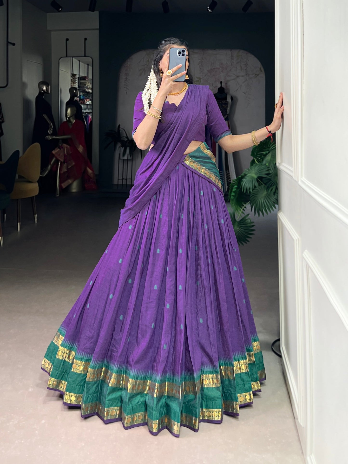 Lorenvalley Fashion Purple Pure Chanderi Zari Weaving Work Lehenga Choli with Dupatta - Swadesiicart