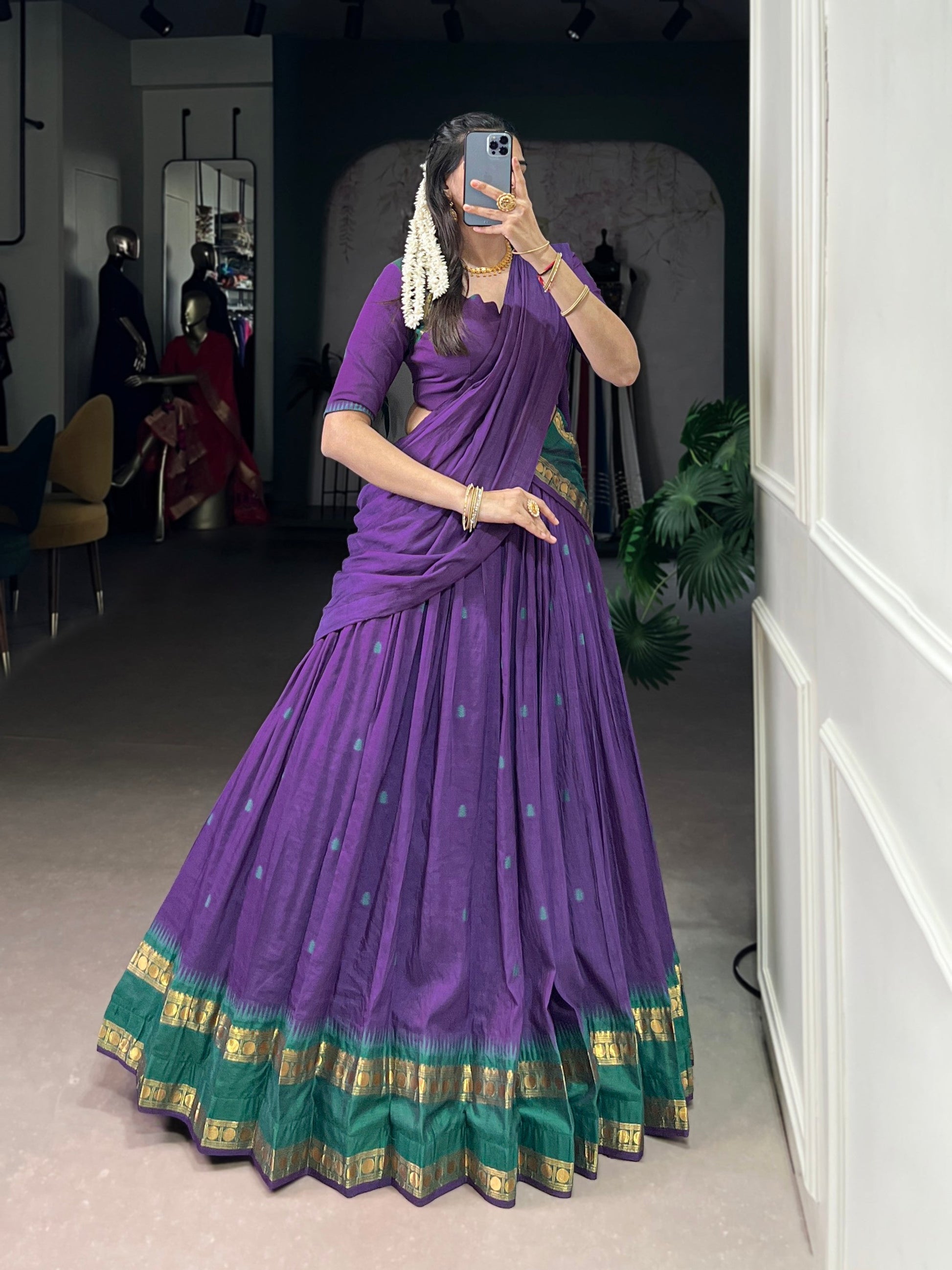Lorenvalley Fashion Purple Pure Chanderi Zari Weaving Work Lehenga Choli with Dupatta - Swadesiicart