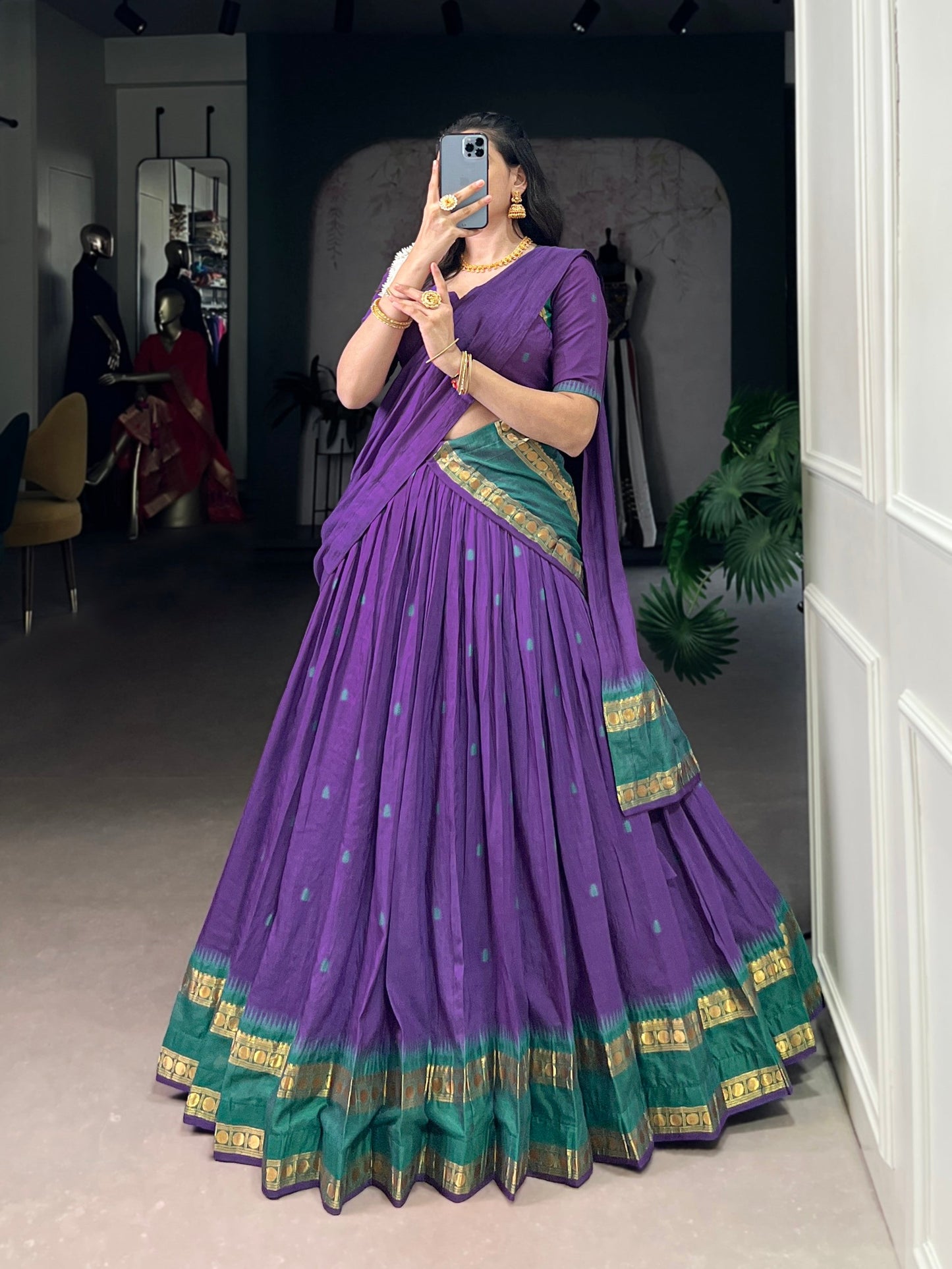 Lorenvalley Fashion Purple Pure Chanderi Zari Weaving Work Lehenga Choli with Dupatta - Swadesiicart