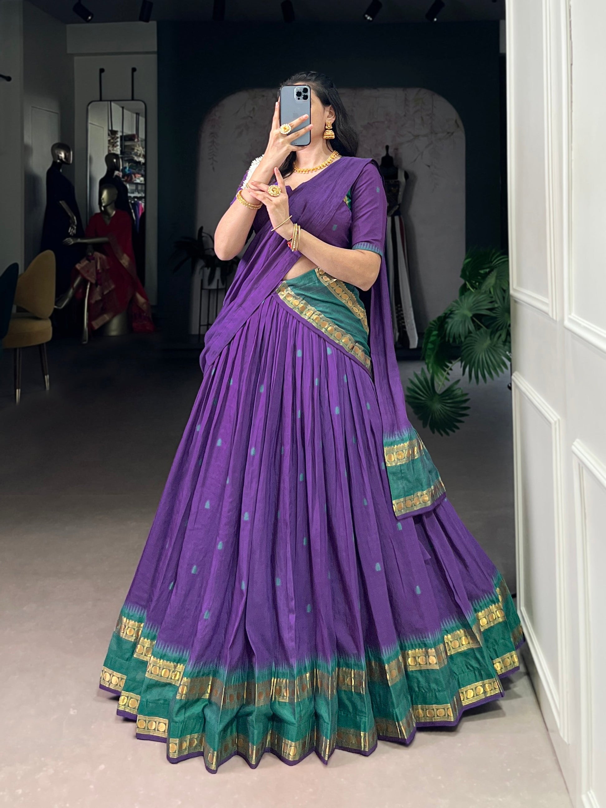 Lorenvalley Fashion Purple Pure Chanderi Zari Weaving Work Lehenga Choli with Dupatta - Swadesiicart