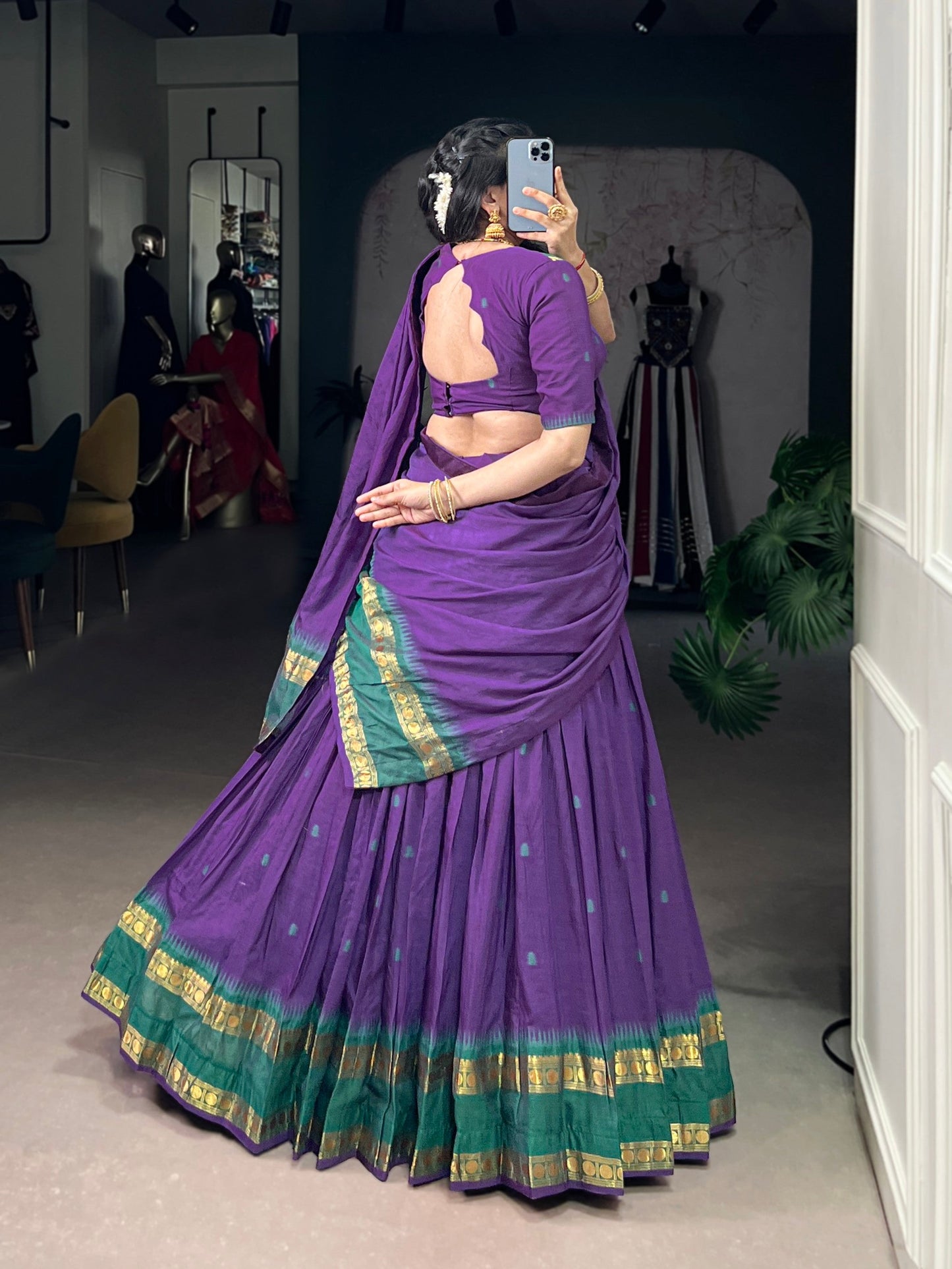 Lorenvalley Fashion Purple Pure Chanderi Zari Weaving Work Lehenga Choli with Dupatta - Swadesiicart