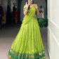Lorenvalley Fashion Parrot Green Pure Chanderi Zari Weaving Work Lehenga Choli with Dupatta - Swadesiicart