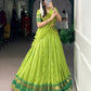 Lorenvalley Fashion Parrot Green Pure Chanderi Zari Weaving Work Lehenga Choli with Dupatta - Swadesiicart