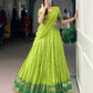 Lorenvalley Fashion Parrot Green Pure Chanderi Zari Weaving Work Lehenga Choli with Dupatta - Swadesiicart