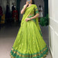 Lorenvalley Fashion Parrot Green Pure Chanderi Zari Weaving Work Lehenga Choli with Dupatta - Swadesiicart