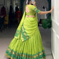 Lorenvalley Fashion Parrot Green Pure Chanderi Zari Weaving Work Lehenga Choli with Dupatta - Swadesiicart