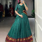 Lorenvalley Fashion Teal Pure Chanderi Zari Weaving Work Lehenga Choli with Dupatta - Swadesiicart