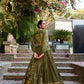 Lorenvalley Mehendi Pure Chanderi Plain With Zari Weaving Work Border Lehenga Choli | Swadesiicart