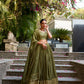 Lorenvalley Mehendi Pure Chanderi Plain With Zari Weaving Work Border Lehenga Choli | Swadesiicart
