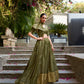 Lorenvalley Mehendi Pure Chanderi Plain With Zari Weaving Work Border Lehenga Choli | Swadesiicart