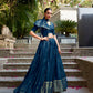 Lorenvalley Fashion Navy Blue Pure Chanderi Plain With Zari Weaving Work Border Lehenga Choli with Dupatta - Swadesiicart