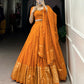Lorenvalley Fashion Orange Pure Chanderi Plain With Zari Weaving Work Border Lehenga Choli with Dupatta - Swadesiicart
