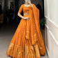 Lorenvalley Fashion Orange Pure Chanderi Plain With Zari Weaving Work Border Lehenga Choli with Dupatta - Swadesiicart