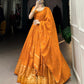 Lorenvalley Fashion Orange Pure Chanderi Plain With Zari Weaving Work Border Lehenga Choli with Dupatta - Swadesiicart