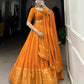Lorenvalley Fashion Orange Pure Chanderi Plain With Zari Weaving Work Border Lehenga Choli with Dupatta - Swadesiicart
