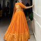 Lorenvalley Fashion Orange Pure Chanderi Plain With Zari Weaving Work Border Lehenga Choli with Dupatta - Swadesiicart