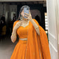 Lorenvalley Fashion Orange Pure Chanderi Plain With Zari Weaving Work Border Lehenga Choli with Dupatta - Swadesiicart