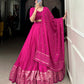Lorenvalley Fashion Pink Pure Chanderi Plain With Zari Weaving Work Border Lehenga Choli with Dupatta - Swadesiicart