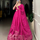 Lorenvalley Fashion Pink Pure Chanderi Plain With Zari Weaving Work Border Lehenga Choli with Dupatta - Swadesiicart