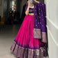 Lorenvalley Pink Chanderi Color Padding With Zari Weaving Work Border Lehenga Choli with Dupatta | Swadesiicart