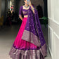 Lorenvalley Pink Chanderi Color Padding With Zari Weaving Work Border Lehenga Choli with Dupatta | Swadesiicart