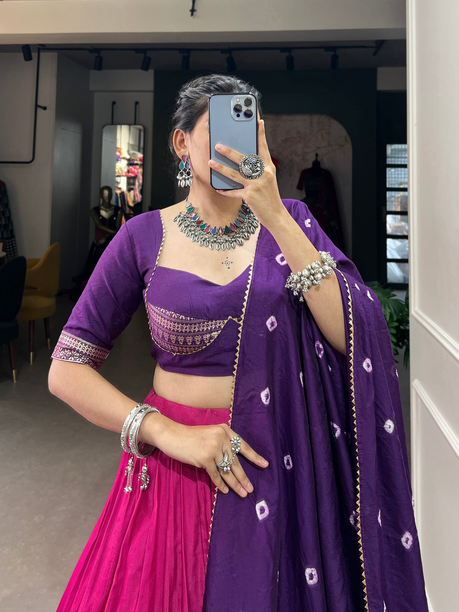 Lorenvalley Pink Chanderi Color Padding With Zari Weaving Work Border Lehenga Choli with Dupatta | Swadesiicart