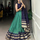 Lorenvalley Firozi Pure Chanderi Plain With Zari Weaving Work Border Lehenga Choli | Swadesiicart