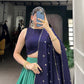 Lorenvalley Firozi Pure Chanderi Plain With Zari Weaving Work Border Lehenga Choli | Swadesiicart