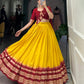 Lorenvalley Yellow Pure Chanderi Plain With Zari Weaving Work Border Lehenga Choli | Swadesiicart