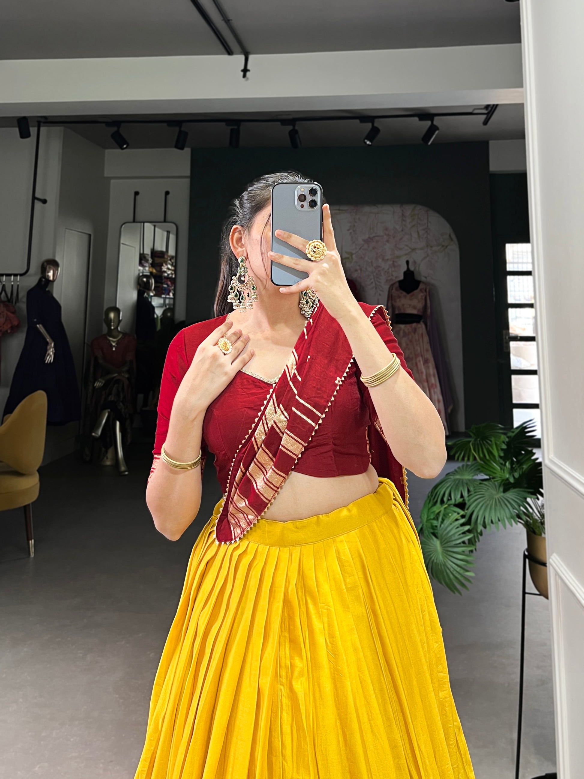 Lorenvalley Yellow Pure Chanderi Plain With Zari Weaving Work Border Lehenga Choli | Swadesiicart