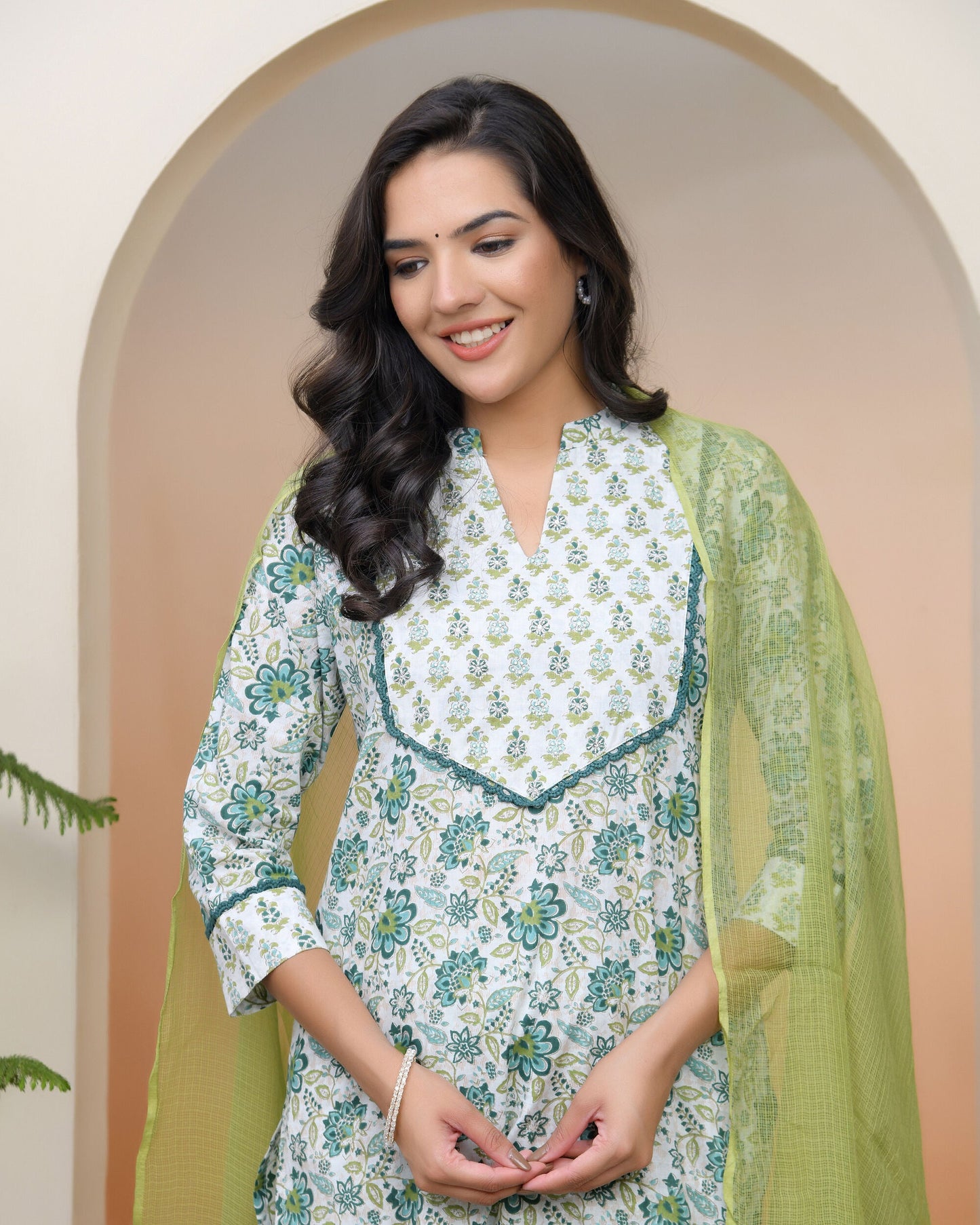 Vaasva Women White Cotton Kurta With Cotton Pant & Dupatta | Swadesiicart