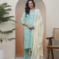 Vaasva Women Aqua Marine Cotton Kurta With Cotton Pant & Dupatta | Swadesiicart