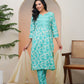 Vaasva Women Aqua Marine Cotton Kurta With Cotton Pant & Dupatta | Swadesiicart