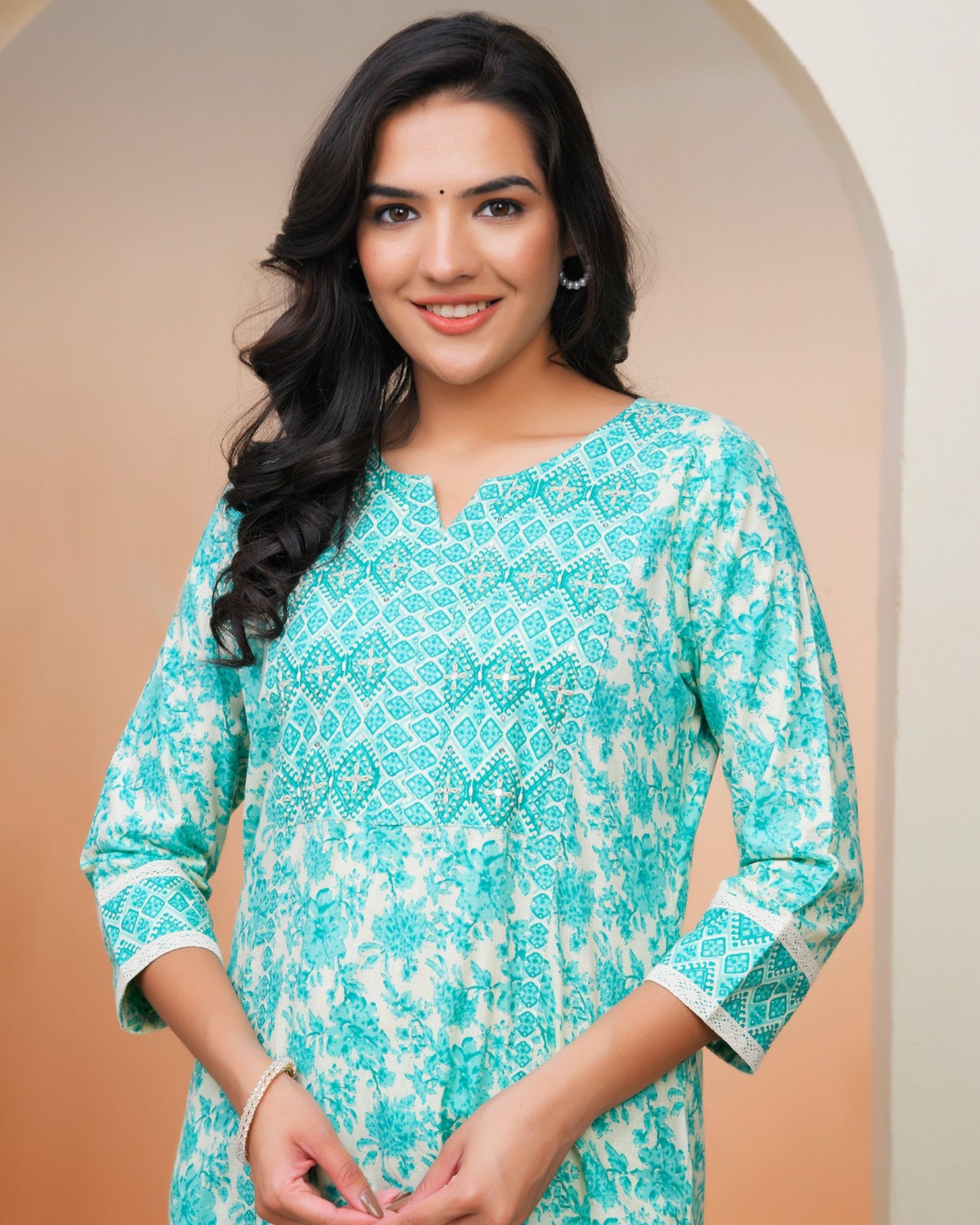 Vaasva Women Aqua Marine Cotton Kurta With Cotton Pant & Dupatta | Swadesiicart