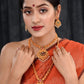 Saraf RS Jewellery Gold-Polished Red & Green Bridal Temple Jewellery Set - Swadesiicart
