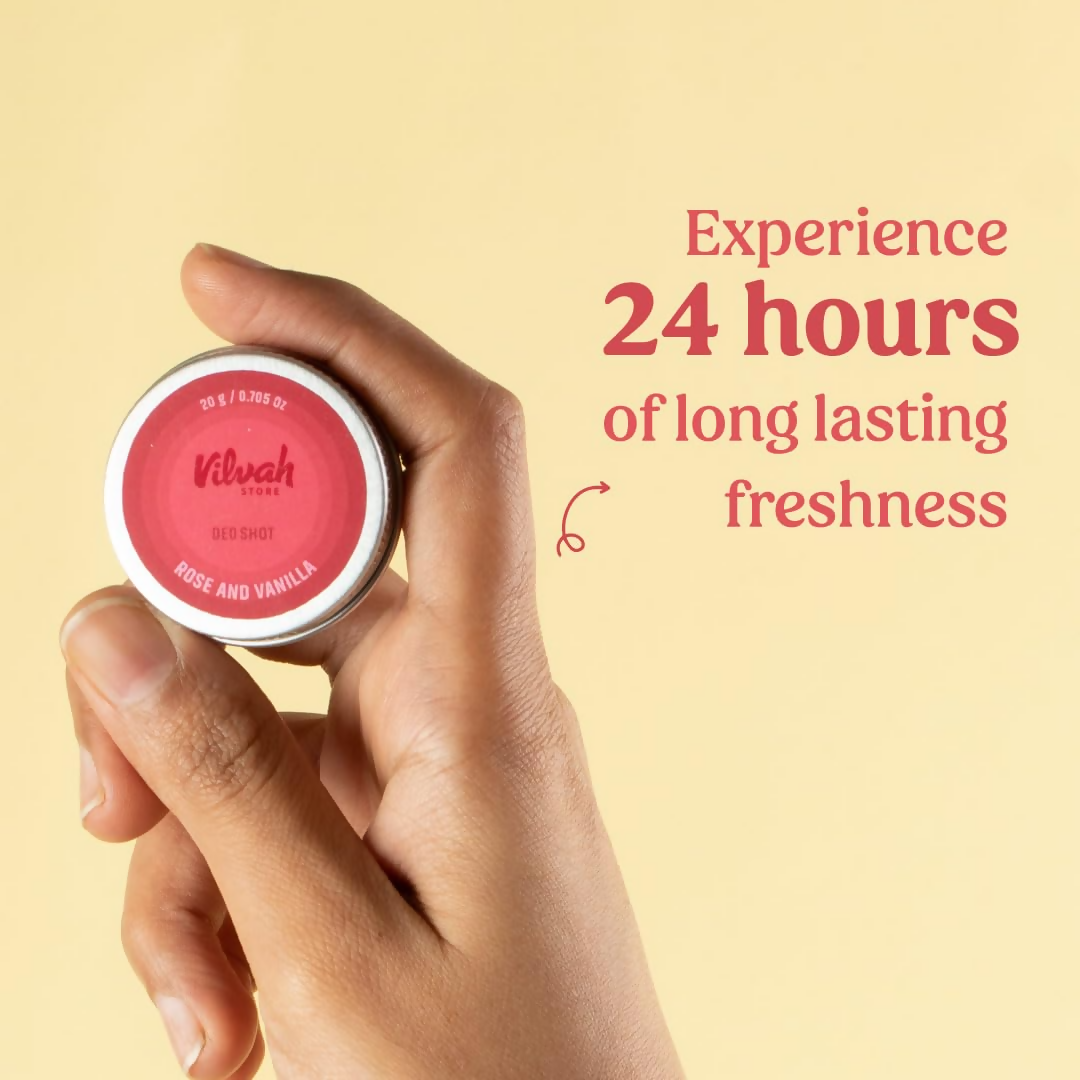 Vilvah Store Rose And Vanilla Deo Shot 24 Hour Odor-Free Underarms - Swadesiicart