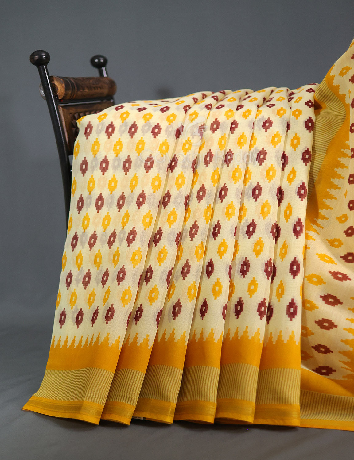 Shades of Cream And Light Orange Colour Blouse Patola Print Semi Chanderi Saree By Gayathri Reddy Designer Studio | Swadesiicart