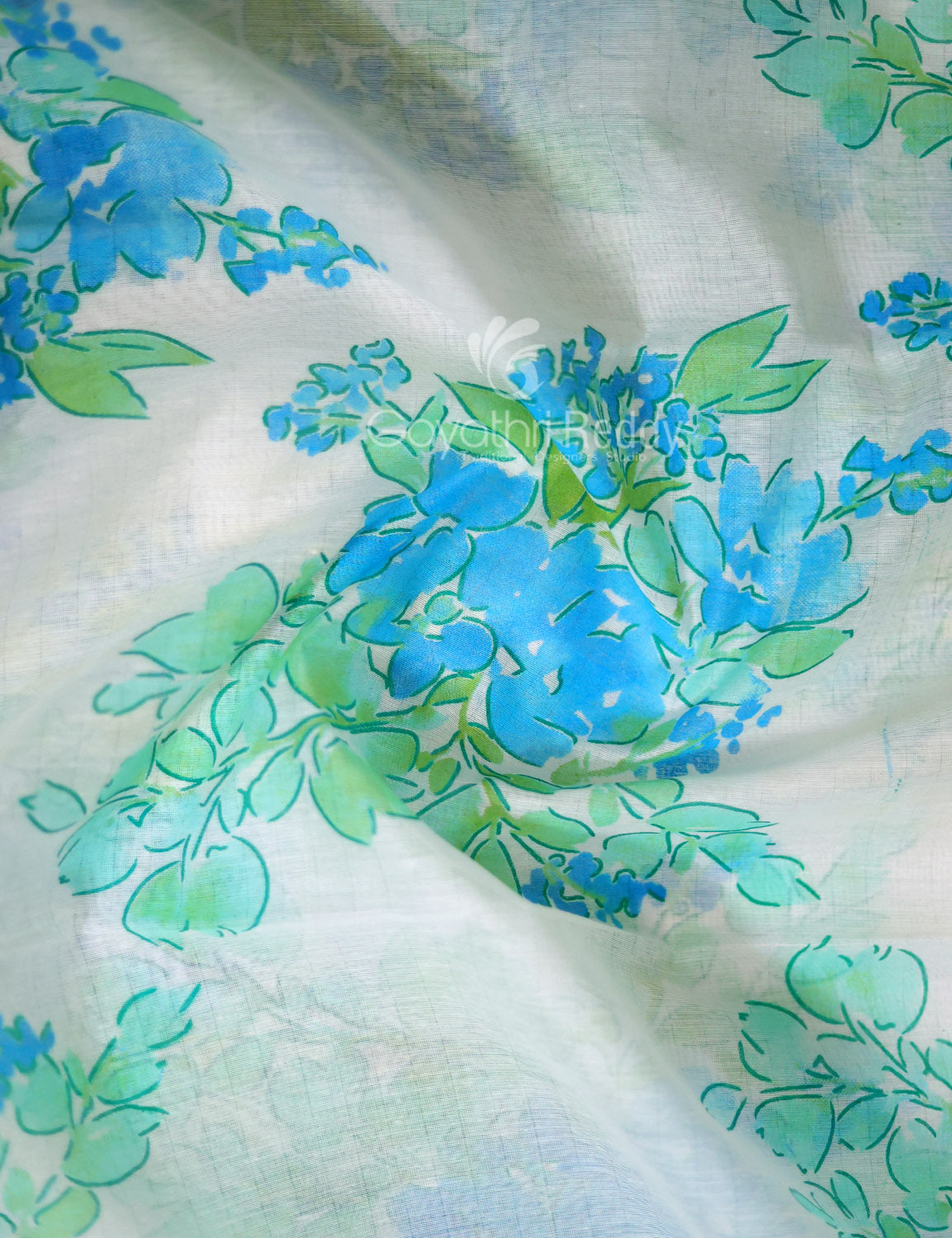 Shades of Milk White And Sky Blue Colour Floral Design Chanderi Printed Saree By Gayathri Reddy Designer Studio | Swadesiicart