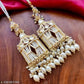 Tehzeeb Creations Stylish White Pearls Doli-Palki Kundan Earrings With Ear Chain With Tikka | Swadesiicart