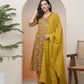 Vaasva Women Mustard Cotton Angrakha Kurta With Cotton Pant & Dupatta | Swadesiicart